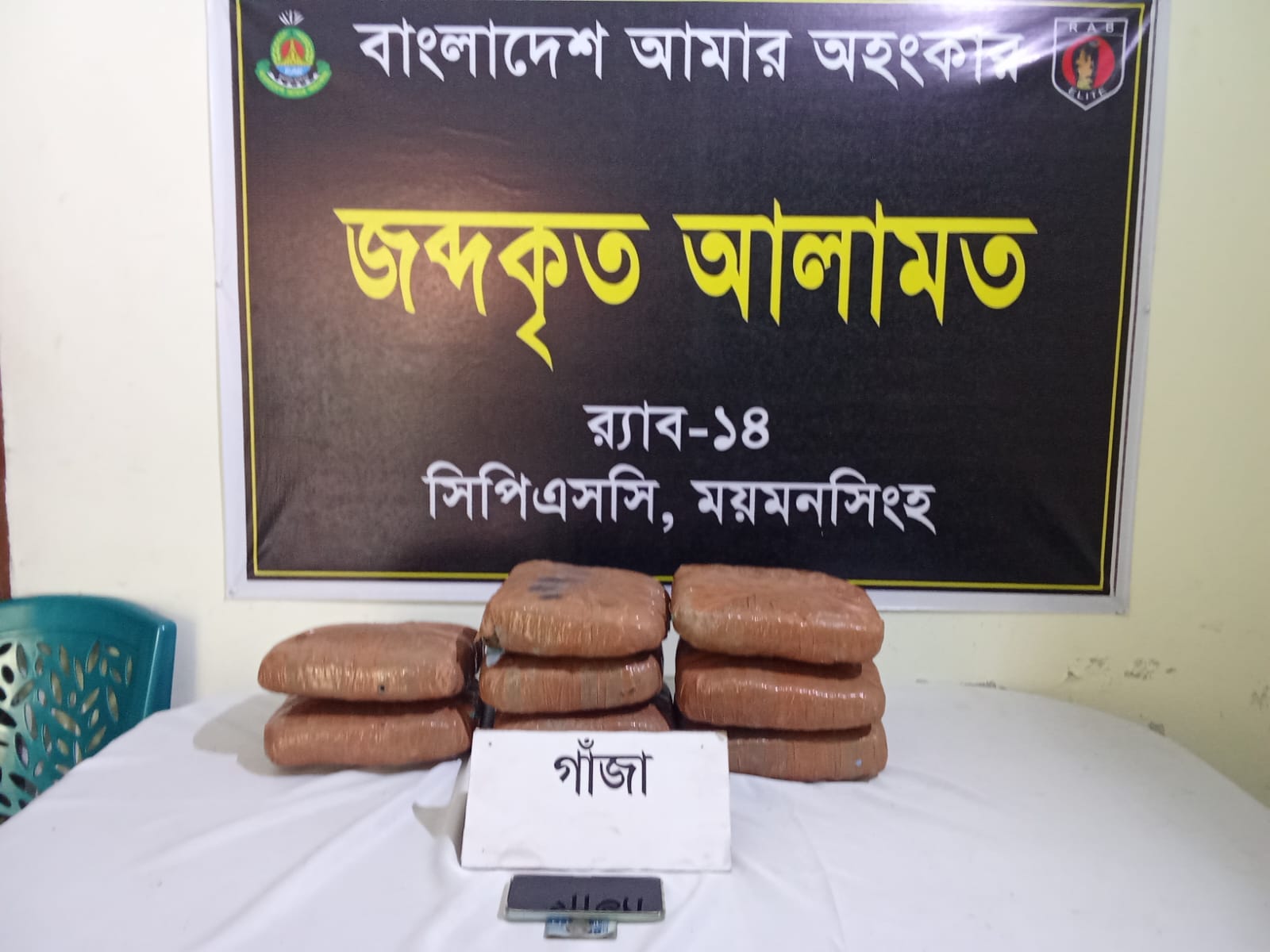 ত্রিশালে র্যাব-১৪ এর অভিযানে ২০ কেজি গাঁজাসহ মাদক কারবারি গ্রেফতার