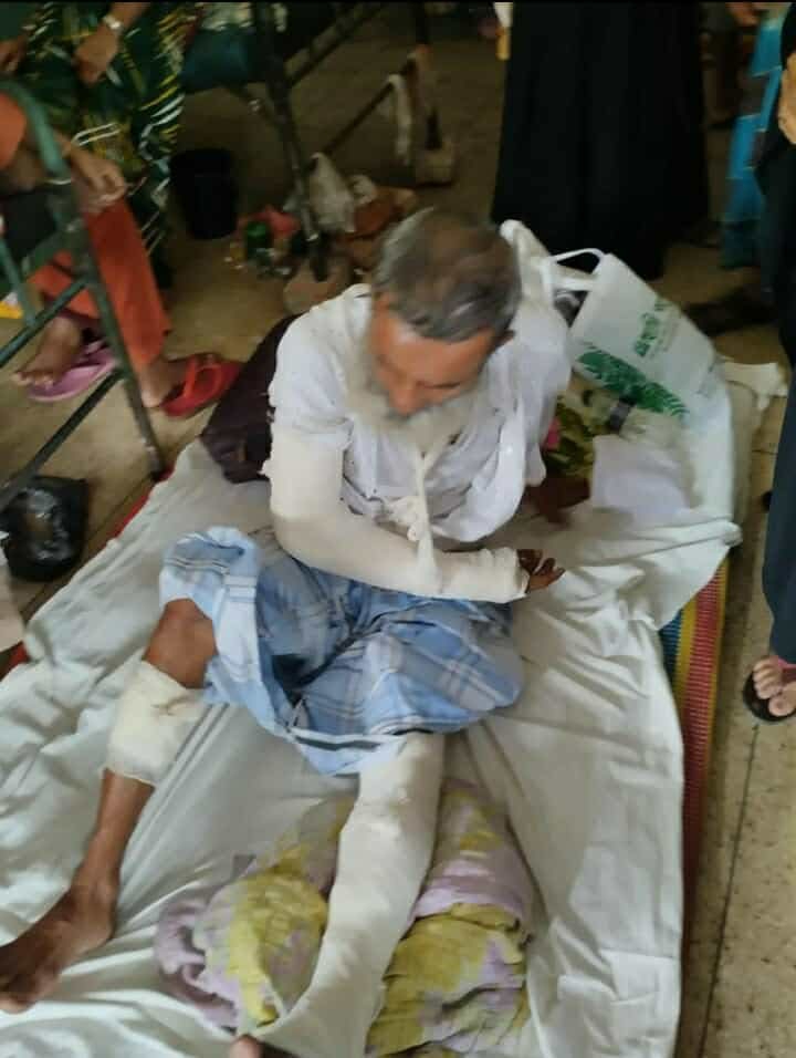 নান্দাইলে দুষ্কৃতকারীদের হামলায় গুরুতর আহত নুরুল ইসলাম মহুরি। 