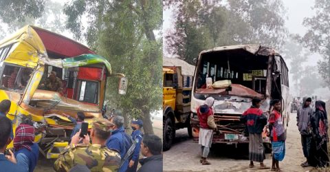 ঈশ্বরগঞ্জে দুই বাসের মুখোমুখি সংঘর্ষ, আহত ১১