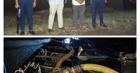 ড্রেজার দিয়ে অবৈধভাবে বালু উত্তোলন: তাহিরপুরে ৩ জনের কারাদণ্ড, নৌকা ও ড্রেজার জব্দ