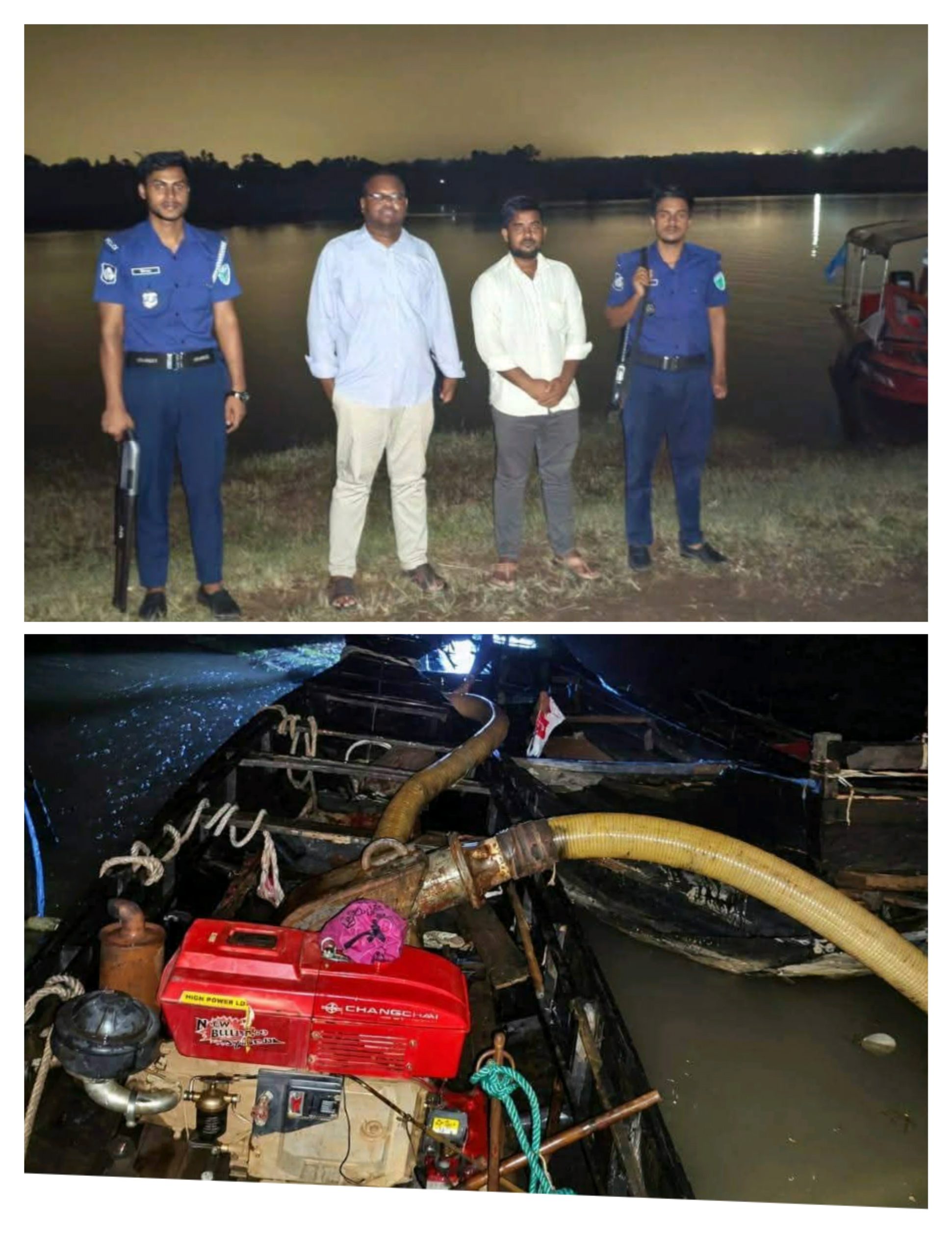 ড্রেজার দিয়ে অবৈধভাবে বালু উত্তোলন: তাহিরপুরে ৩ জনের কারাদণ্ড, নৌকা ও ড্রেজার জব্দ