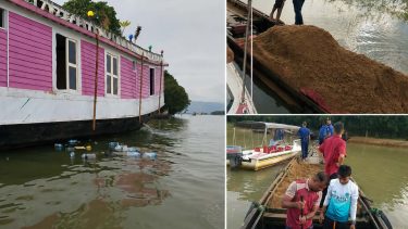 তাহিরপুরে মোবাইল কোর্ট: হাউজবোটে বর্জ্য ফেলে ১০ হাজার টাকা জরিমানা, অবৈধ বালু উত্তোলনে ৮টি নৌকা বিনষ্ট